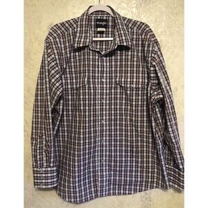 Wrangler Men 2XL Western Pearl Snap Button Long Sleeve Shirt Red Blue TINY SPOTS